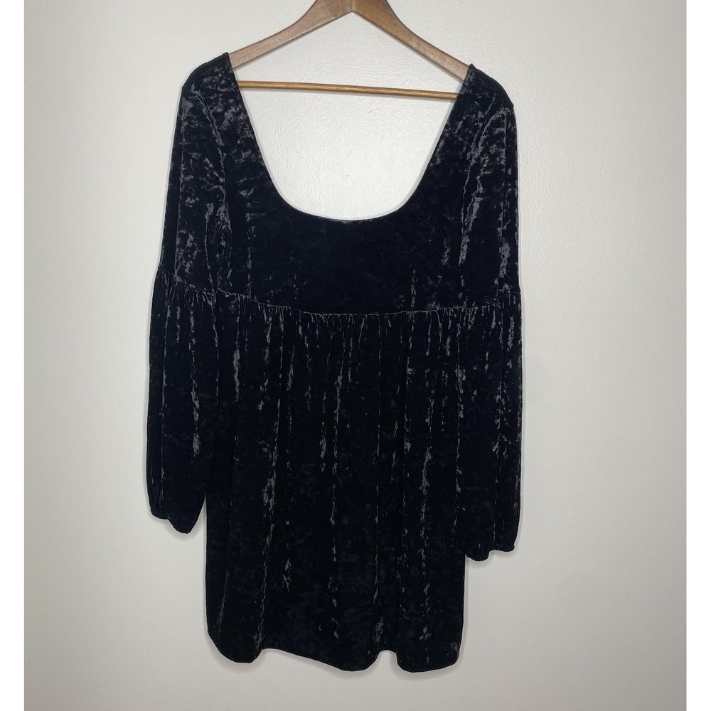 Free People Babydoll Dress Oh So Easy Velvet Velour Size M Black Cocktail‎